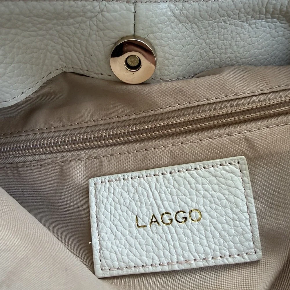LAGGO Purse Women's Cream Pebbled Leather Hobo Shoulder Bag Tassels